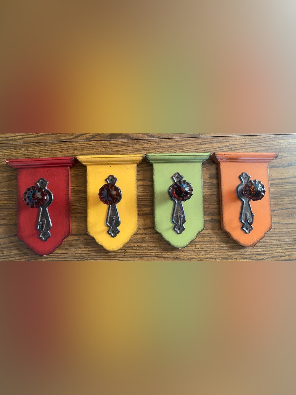 Pier 1 Distressed Wood Wall Hooks Set of 4 Amber Glass Door Knob Coat Racks